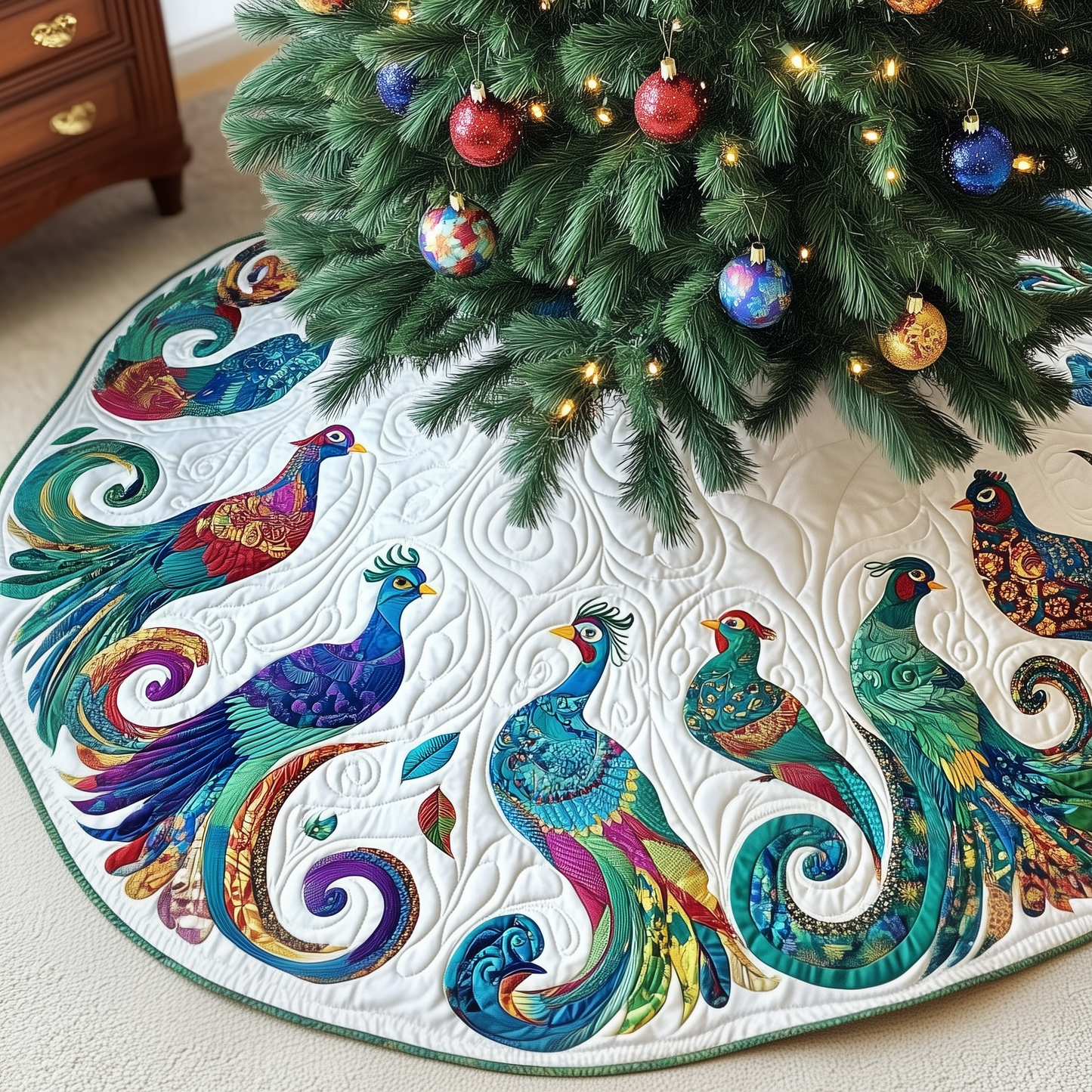 Christmas Peacock Quilted Tree Skirt GFTOAB896