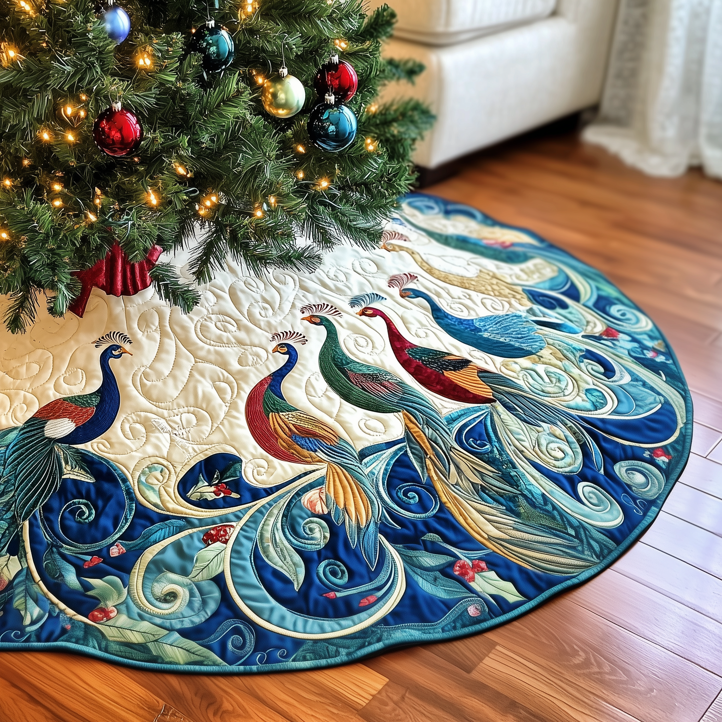 Christmas Peacock Quilted Tree Skirt GFTOAB902