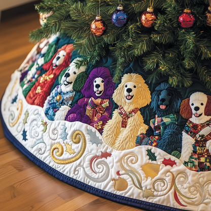 Christmas Colorful Poodle Quilted Tree Skirt GFTOAB904