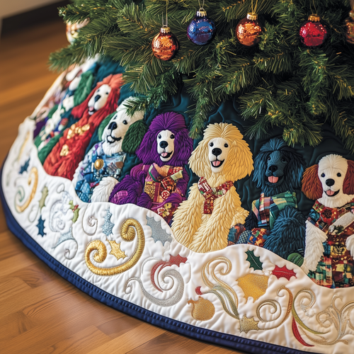 Christmas Colorful Poodle Quilted Tree Skirt GFTOAB904