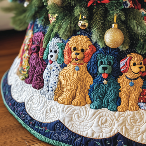 Christmas Colorful Poodle Quilted Tree Skirt GFTOAB905