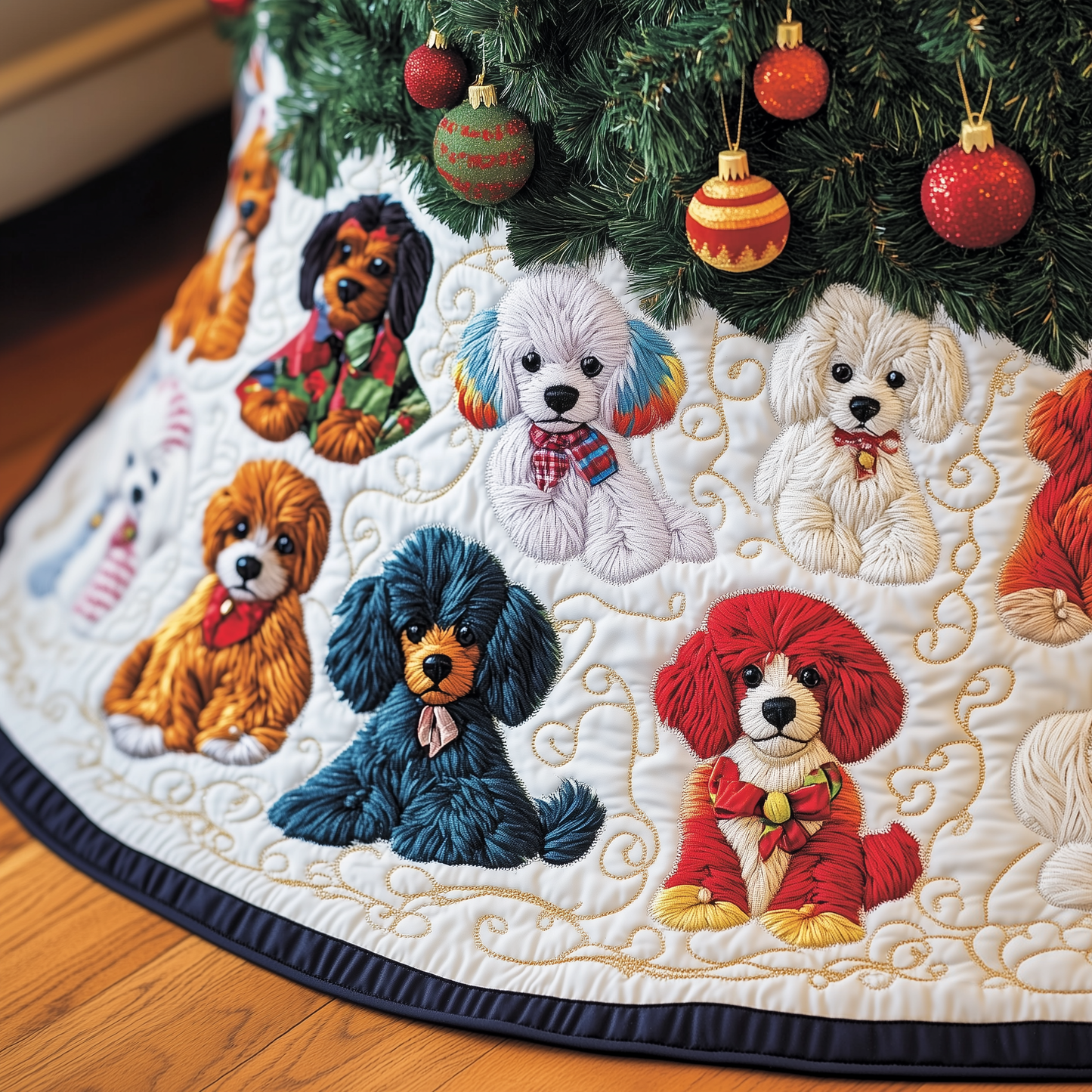 Christmas Colorful Poodle Quilted Tree Skirt GFTOAB910