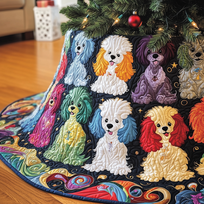 Christmas Colorful Poodle Quilted Tree Skirt GFTOAB911