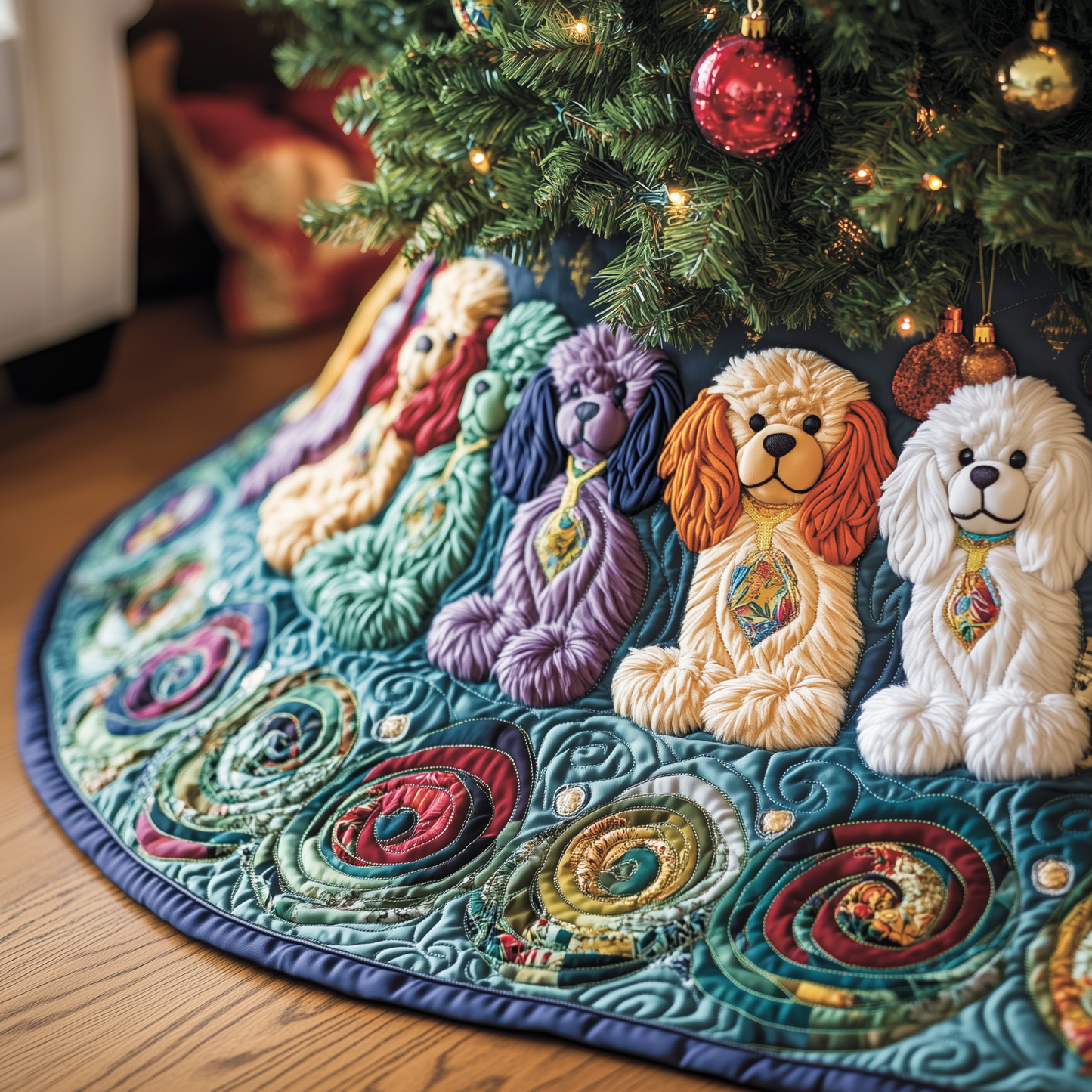 Christmas Colorful Poodle Quilted Tree Skirt GFTOAB913