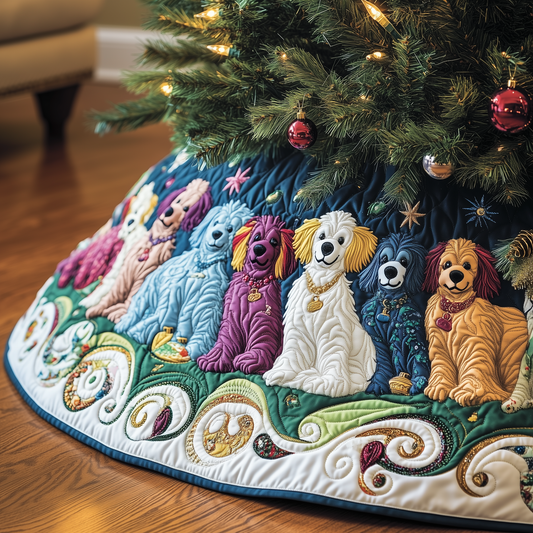 Christmas Colorful Poodle Quilted Tree Skirt GFTOAB914