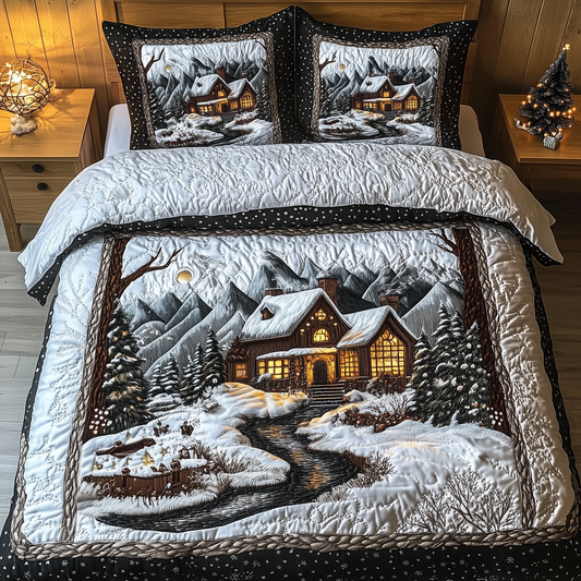 Winter Cabin Night 3-Piece Quilted Bedding Set GFTOAB928