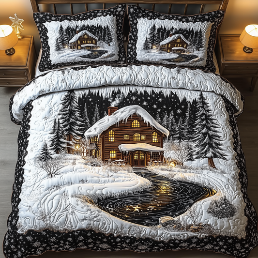 Winter Cabin Night 3-Piece Quilted Bedding Set GFTOAB930