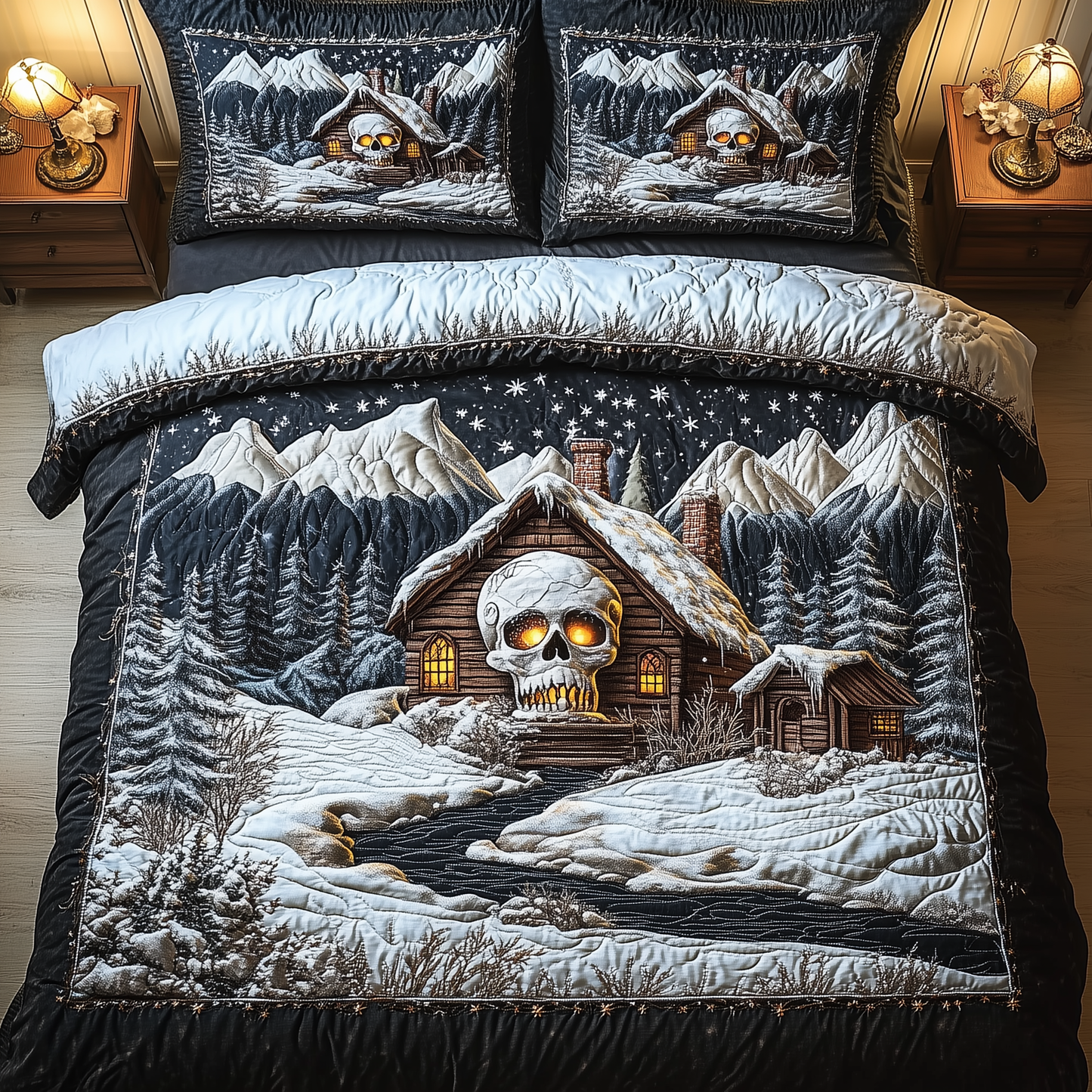 Mysterious Creepy Snow Cabin 3-Piece Quilted Bedding Set GFTOAB931