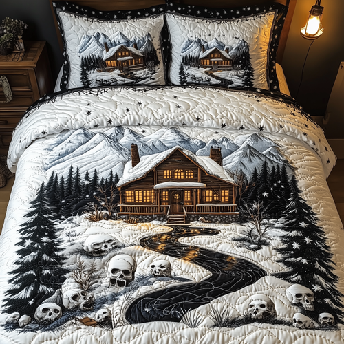 Mysterious Creepy Snow Cabin 3-Piece Quilted Bedding Set GFTOAB932