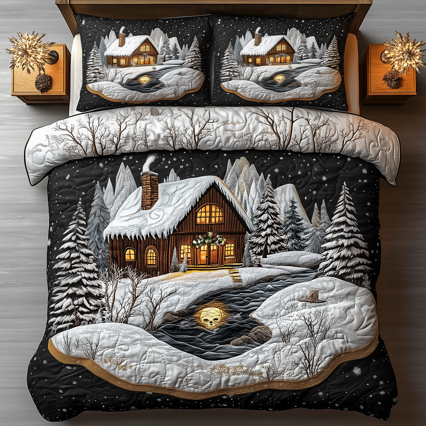 Mysterious Creepy Snow Cabin 3-Piece Quilted Bedding Set GFTOAB933