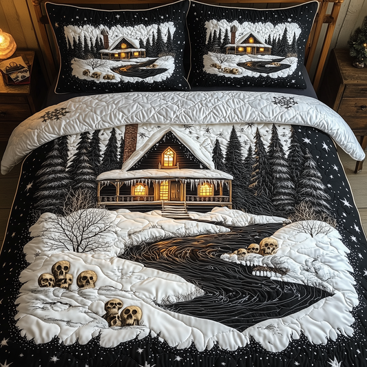 Mysterious Creepy Snow Cabin 3-Piece Quilted Bedding Set GFTOAB936