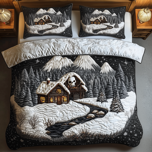 Mysterious Creepy Snow Cabin 3-Piece Quilted Bedding Set GFTOAB937