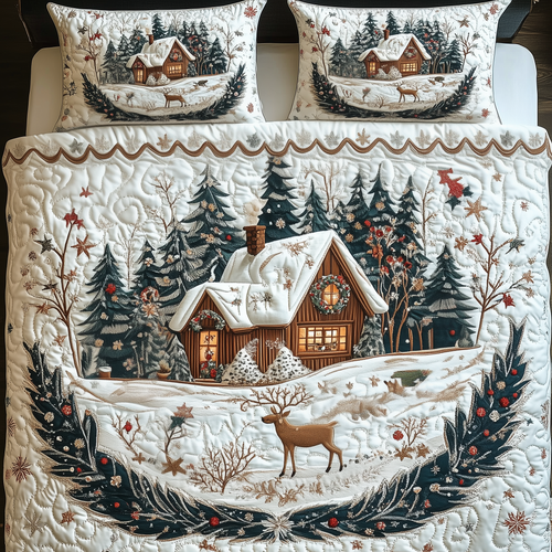 Enchanting Snow Cabin 3-Piece Quilted Bedding Set GFTOAB957