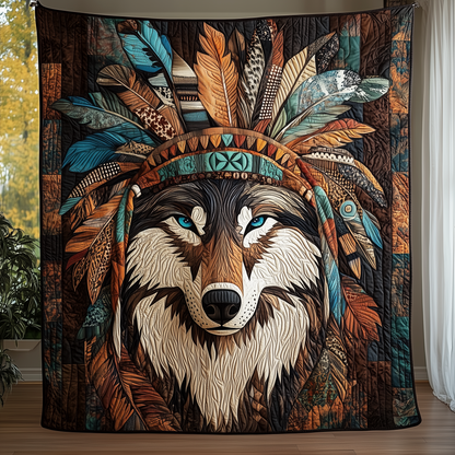 Native Spirit Wolf Quilted Blanket GFTOHD001