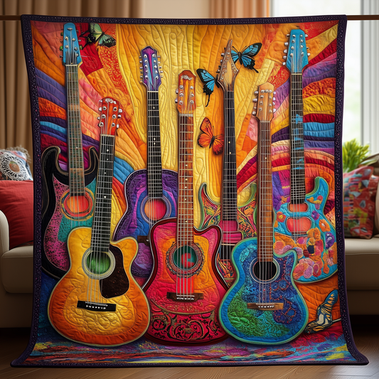 Colorful Guitar Sunshine Quilted Blanket GFTOHD005