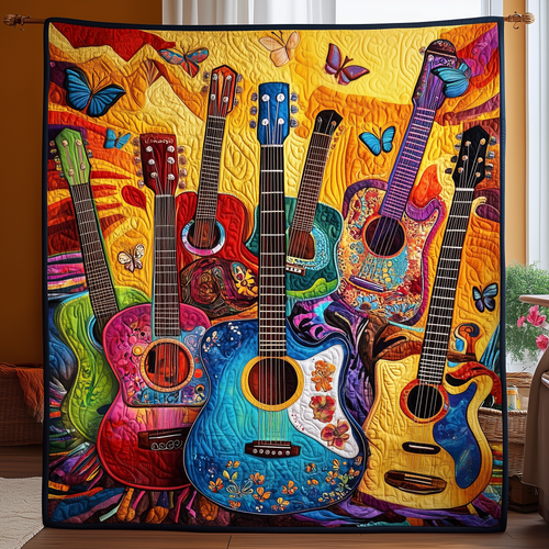 Colorful Guitar Sunshine Quilted Blanket GFTOHD006