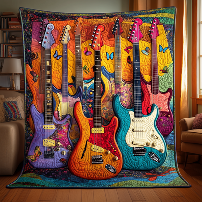 Colorful Guitar Sunshine Quilted Blanket GFTOHD007