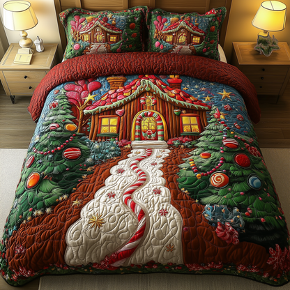 Christmas Candy Cabin 3-Piece Quilted Bedding Set GFTOHD1001