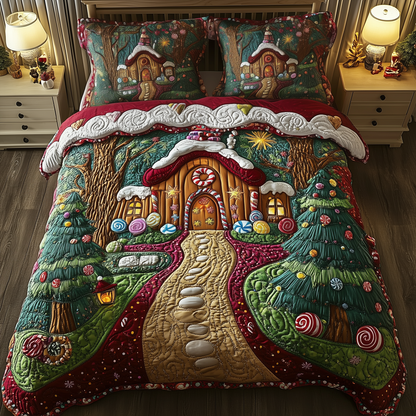 Christmas Candy Cabin 3-Piece Quilted Bedding Set GFTOHD1002