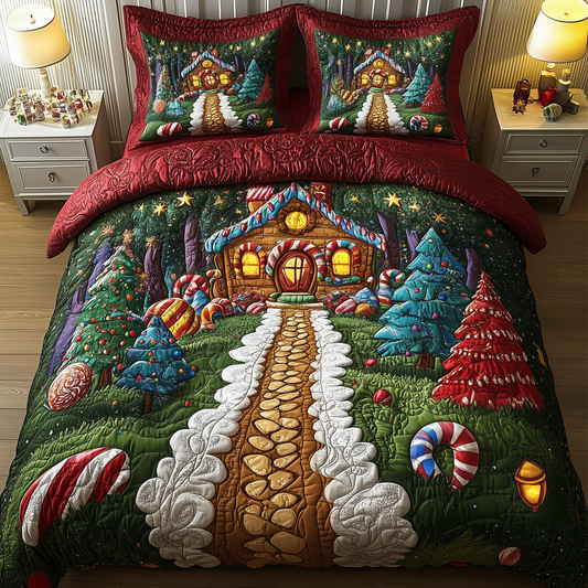 Christmas Candy Cabin 3-Piece Quilted Bedding Set GFTOHD1003