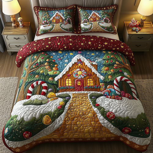 Christmas Candy Cabin 3-Piece Quilted Bedding Set GFTOHD1004