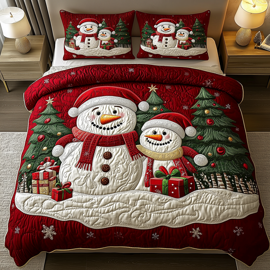 Holiday Cheerful Snowman 3-Piece Quilted Bedding Set GFTOHD1005