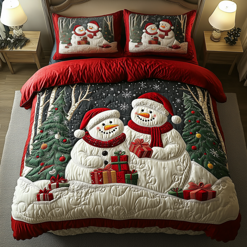 Holiday Cheerful Snowman 3-Piece Quilted Bedding Set GFTOHD1008