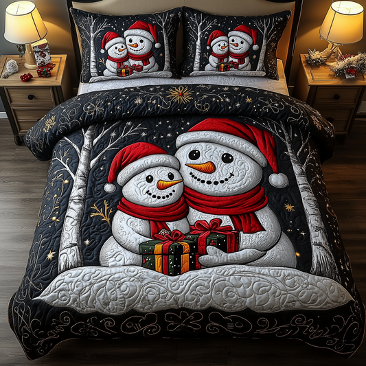 Holiday Cheerful Snowman 3-Piece Quilted Bedding Set GFTOHD1013