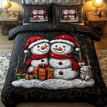 Holiday Cheerful Snowman 3-Piece Quilted Bedding Set GFTOHD1014