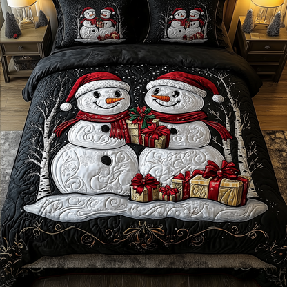 Holiday Cheerful Snowman 3-Piece Quilted Bedding Set GFTOHD1016