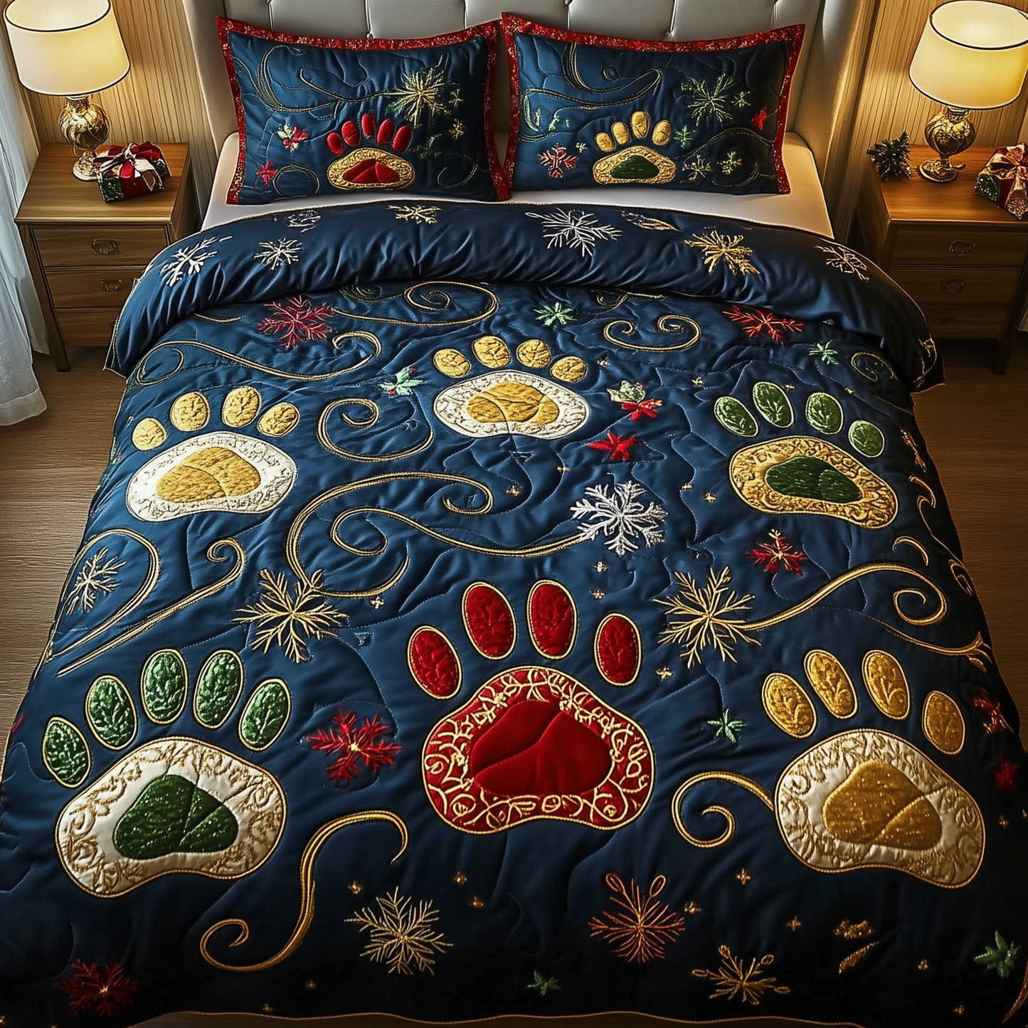 Festive Paws Spirit 3-Piece Quilted Bedding Set GFTOHD1021