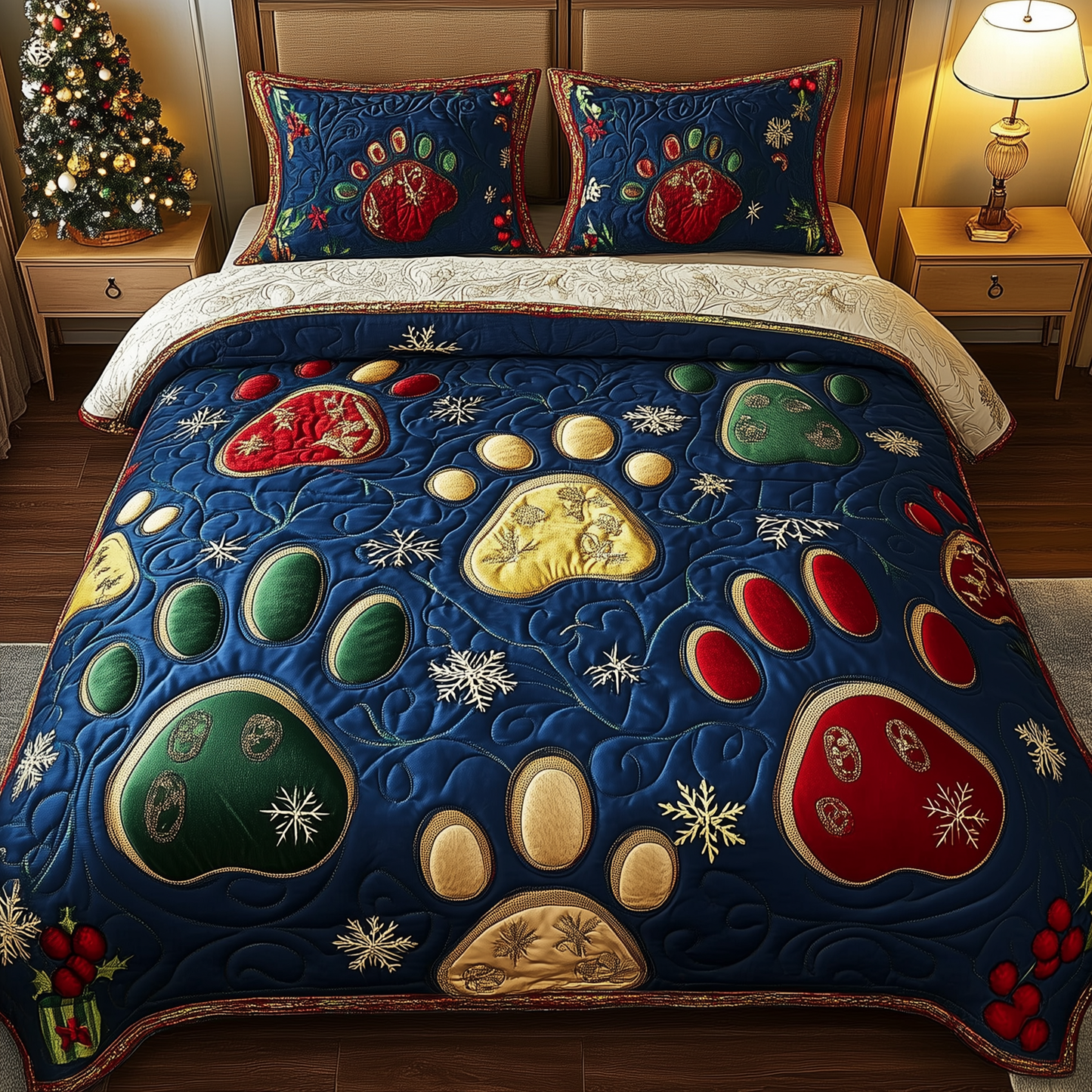 Festive Paws Spirit 3-Piece Quilted Bedding Set GFTOHD1022