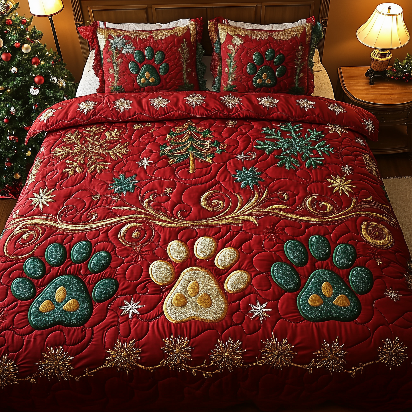 Festive Paws Spirit 3-Piece Quilted Bedding Set GFTOHD1026