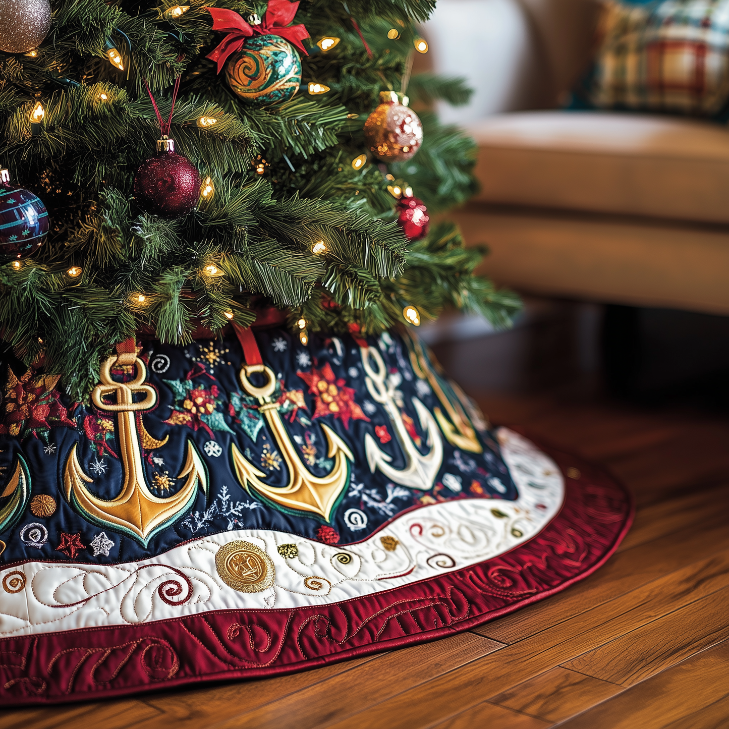 Christmas Nautical Quilted Tree Skirt GFTOHD1033