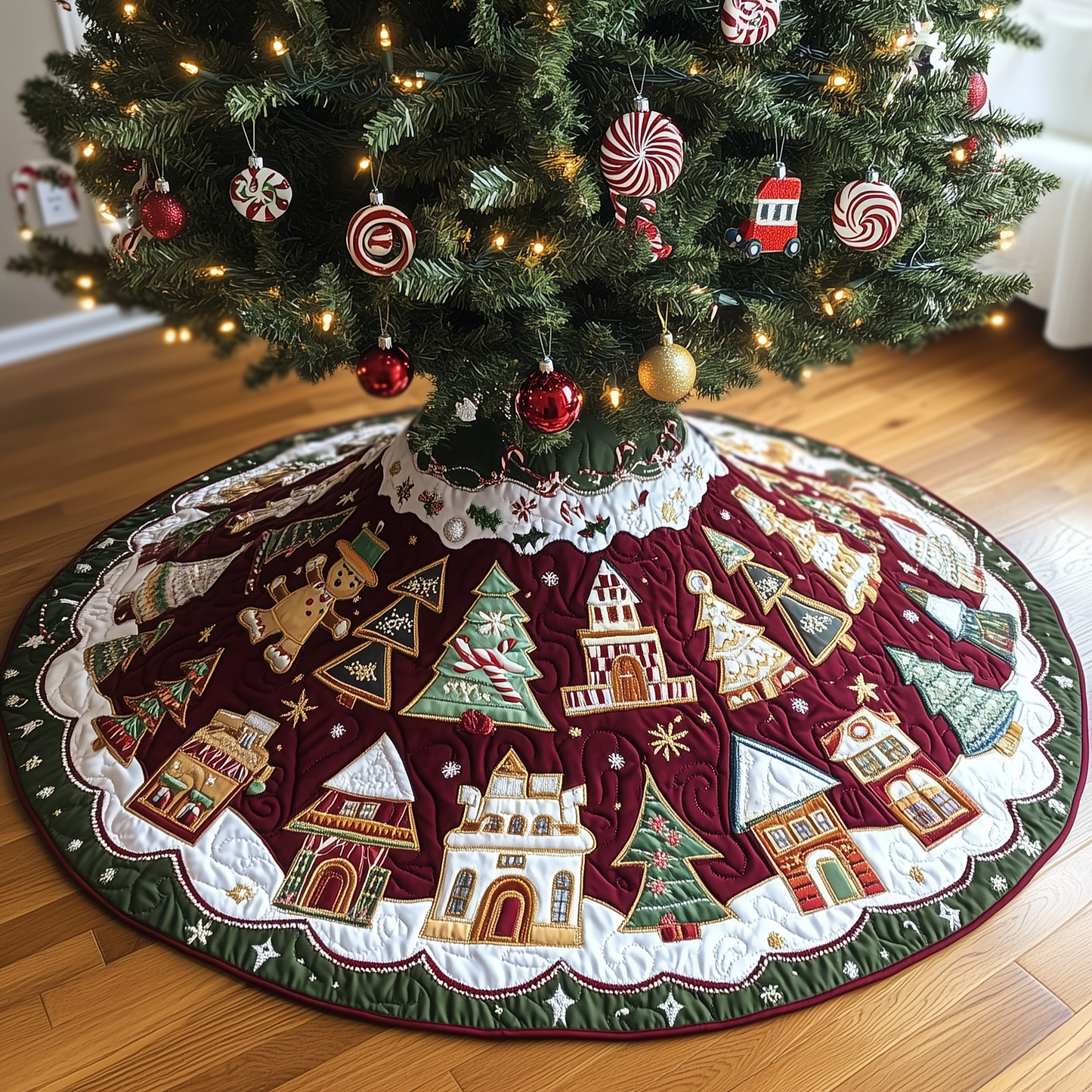 Pieces of Christmas Quilted Tree Skirt GFTOHD203