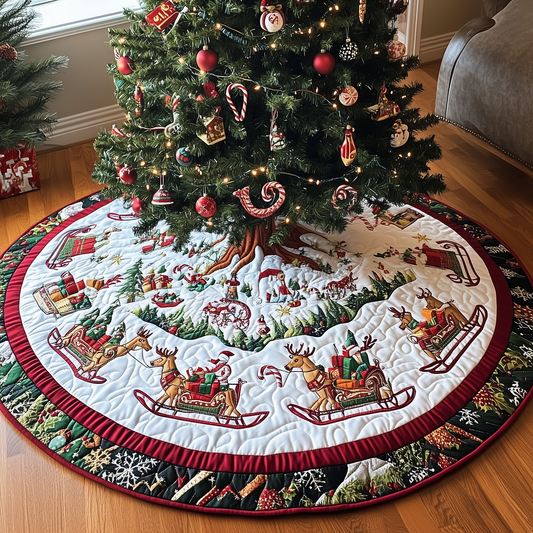 Reindeer Sleds Quilted Tree Skirt GFTOHD204