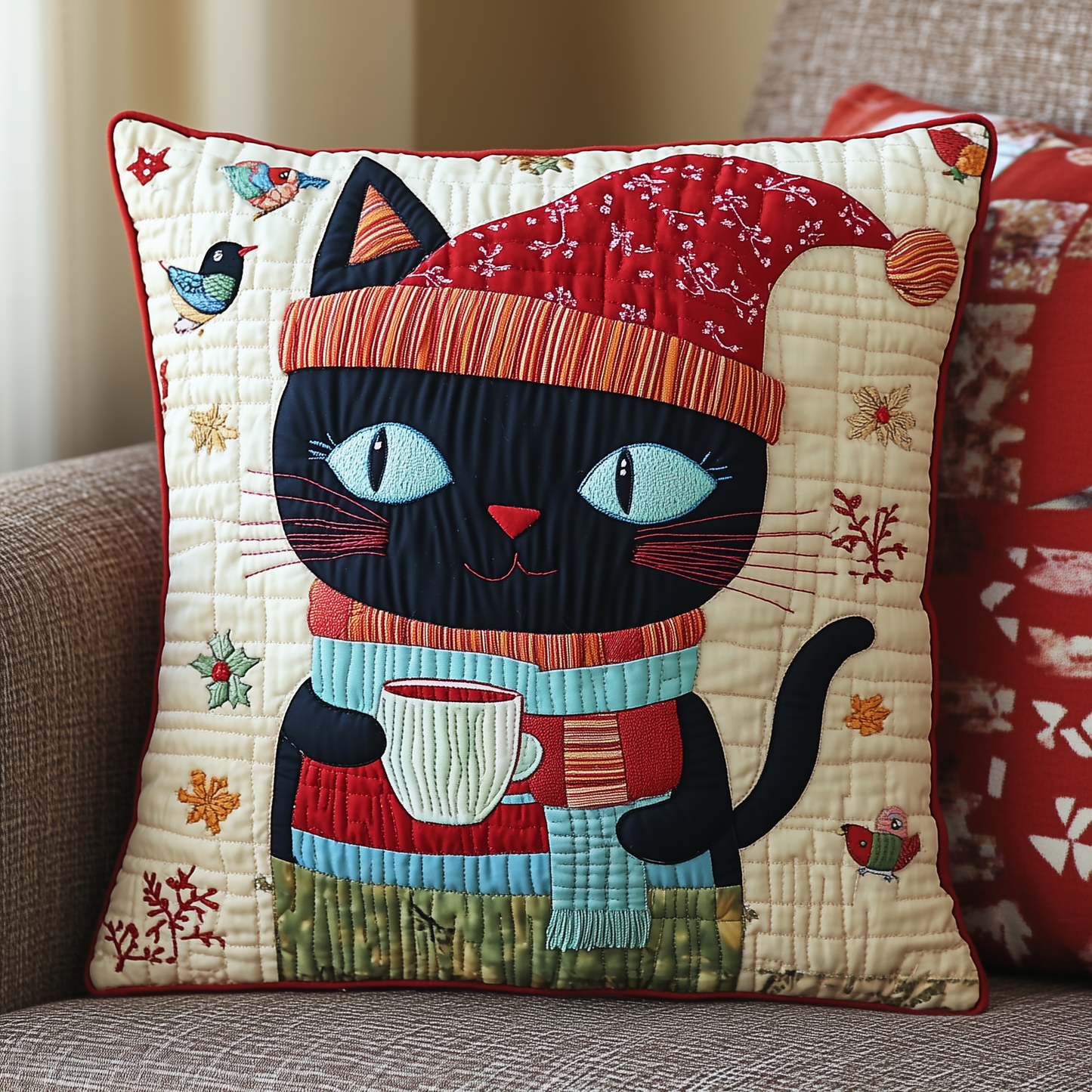 Holiday Chilling Kitty Quilted Pillow Case GFTOHD224