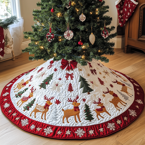 Holiday Reindeer Quilted Tree Skirt GFTOHD287