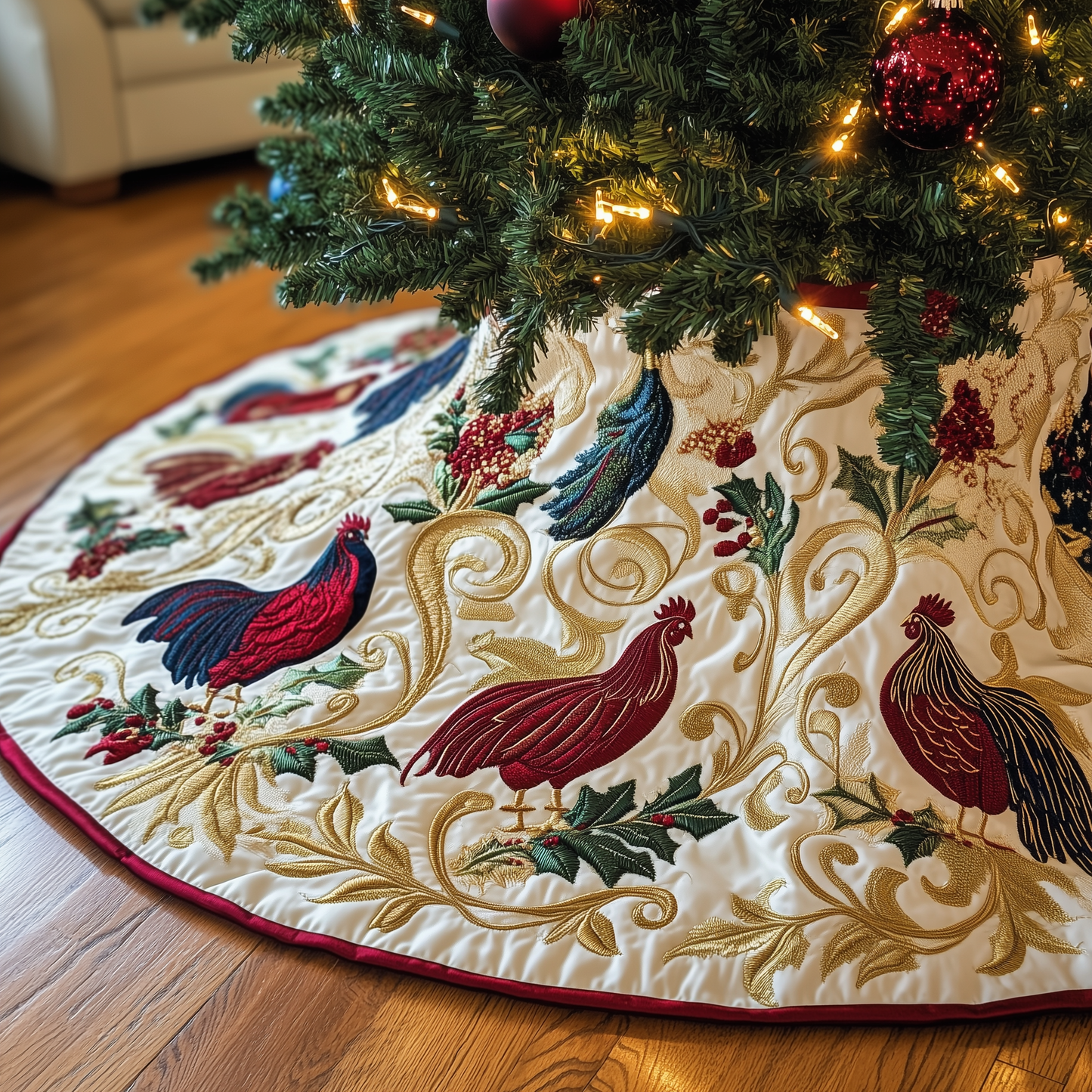 Jolly Holiday Chicken Quilted Tree Skirt GFTOHD318