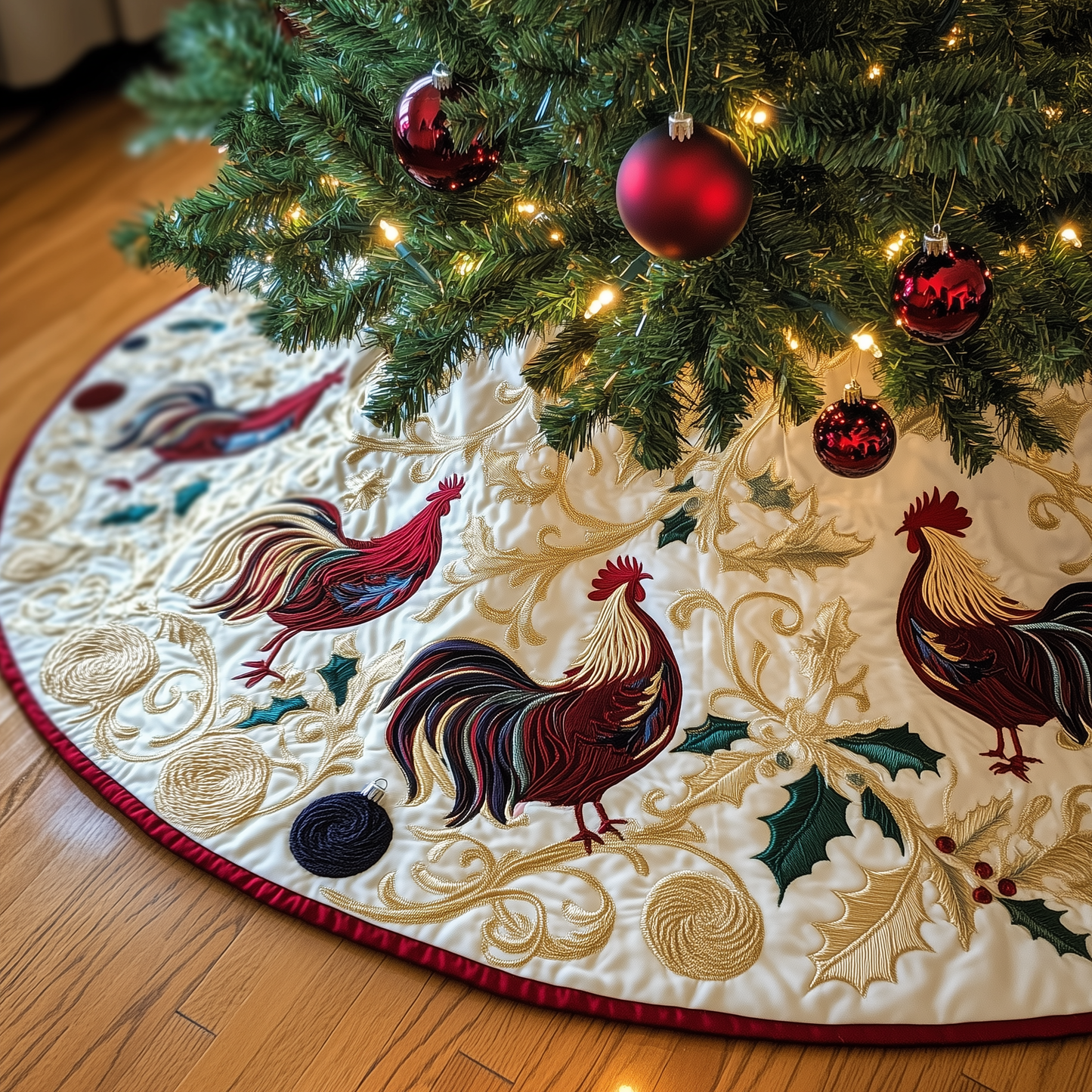 Jolly Holiday Chicken Quilted Tree Skirt GFTOHD321