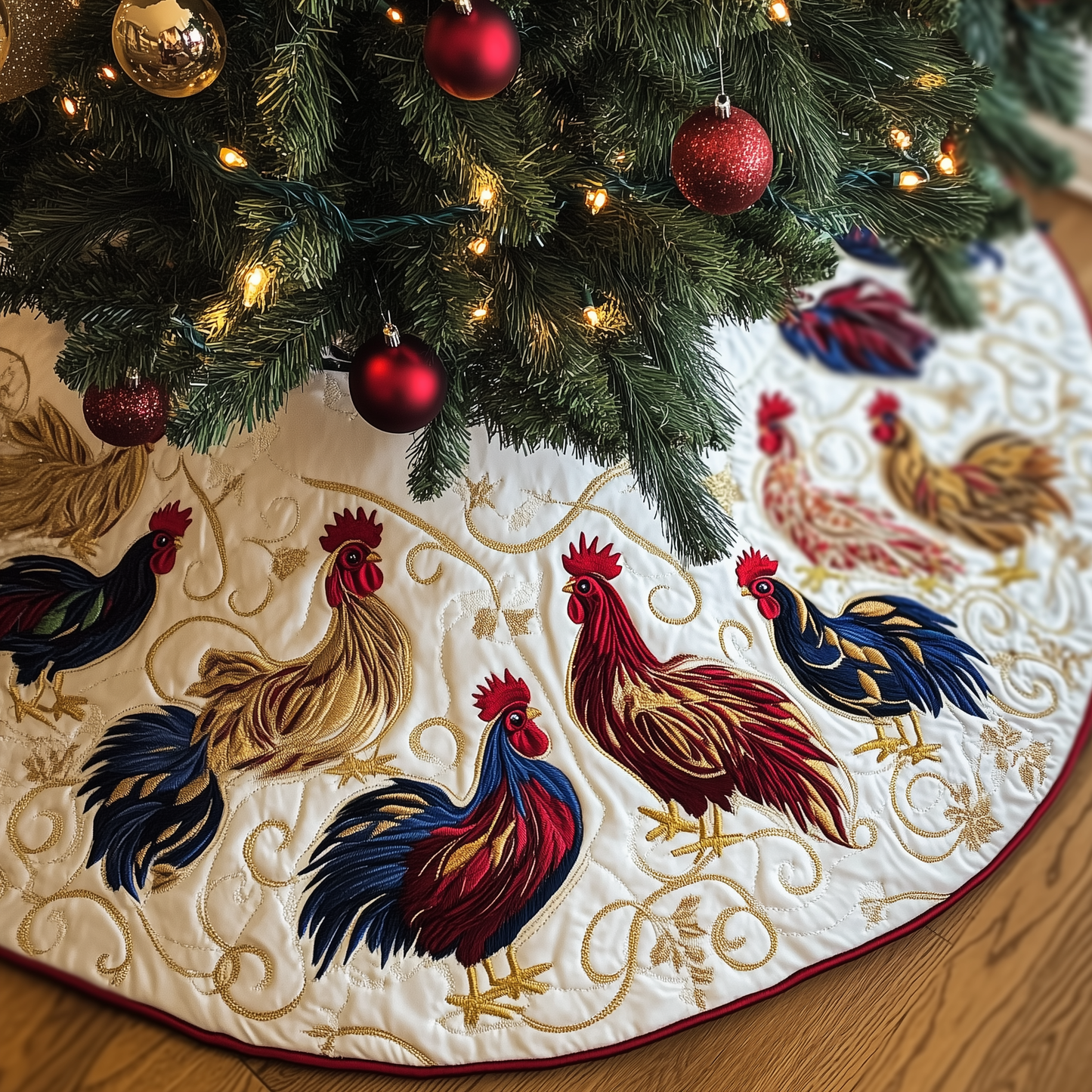 Jolly Holiday Chicken Quilted Tree Skirt GFTOHD323