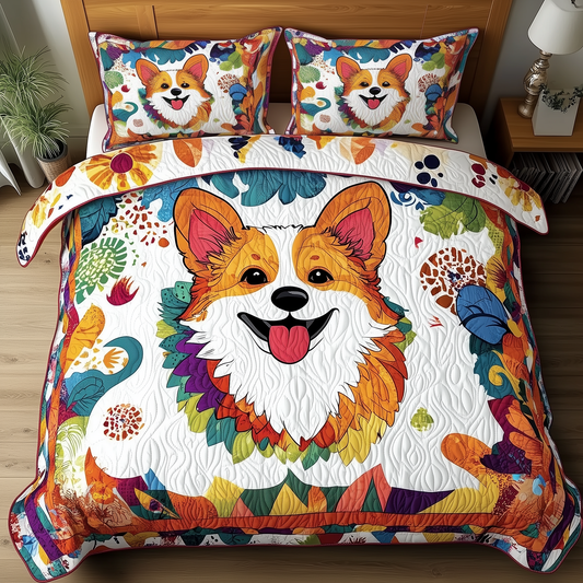 Vibrant Happy Corgi 3-Piece Quilted Bedding Set GFTOHD382