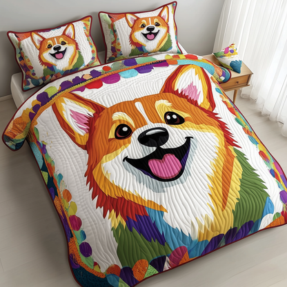 Vibrant Happy Corgi 3-Piece Quilted Bedding Set GFTOHD383