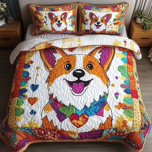 Vibrant Happy Corgi 3-Piece Quilted Bedding Set GFTOHD384