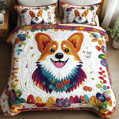 Vibrant Happy Corgi 3-Piece Quilted Bedding Set GFTOHD388