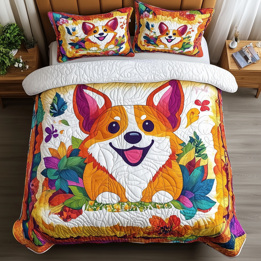 Vibrant Happy Corgi 3-Piece Quilted Bedding Set GFTOHD391