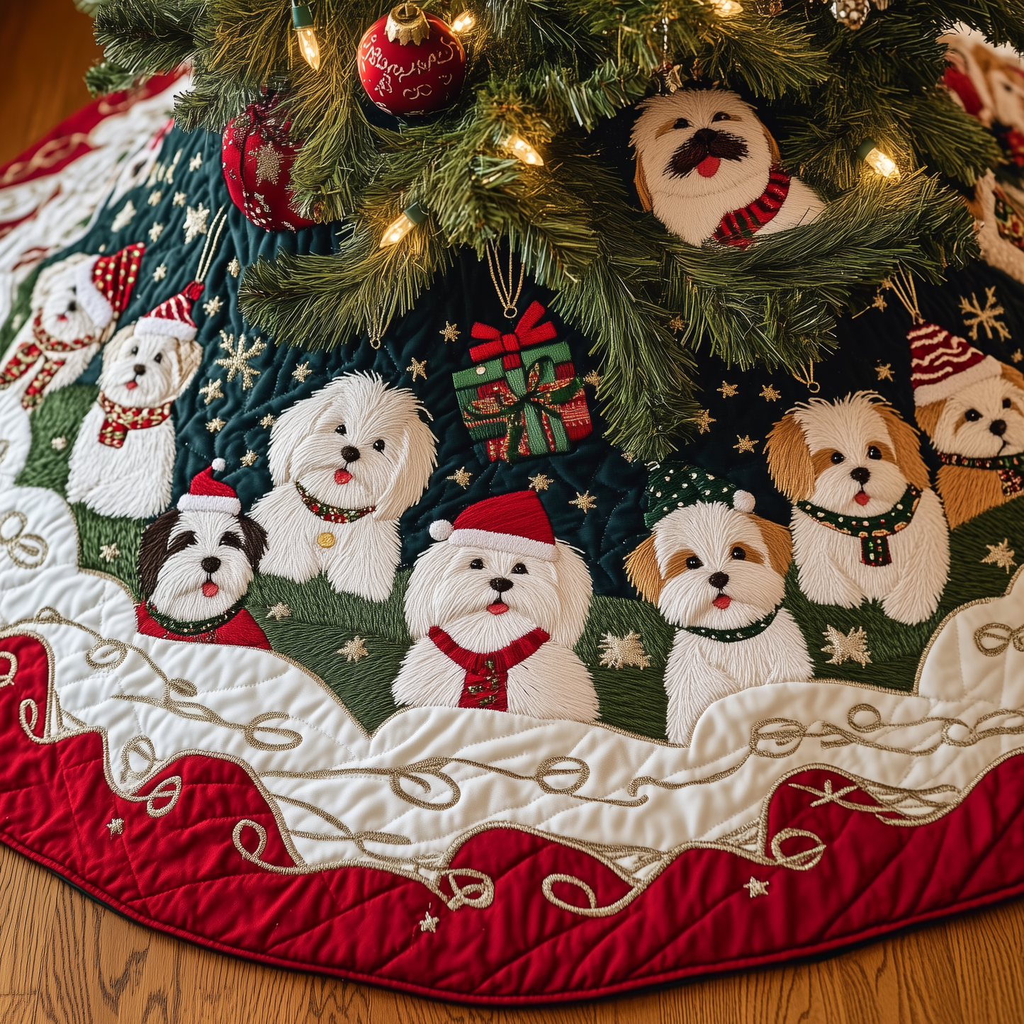 Christmas Westie Quilted Tree Skirt GFTOHD468