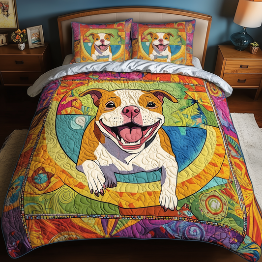 Vibrant Pitbull Dash 3-Piece Quilted Bedding Set GFTOHD487