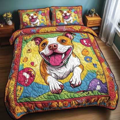 Vibrant Pitbull Dash 3-Piece Quilted Bedding Set GFTOHD488