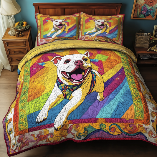 Vibrant Pitbull Dash 3-Piece Quilted Bedding Set GFTOHD489